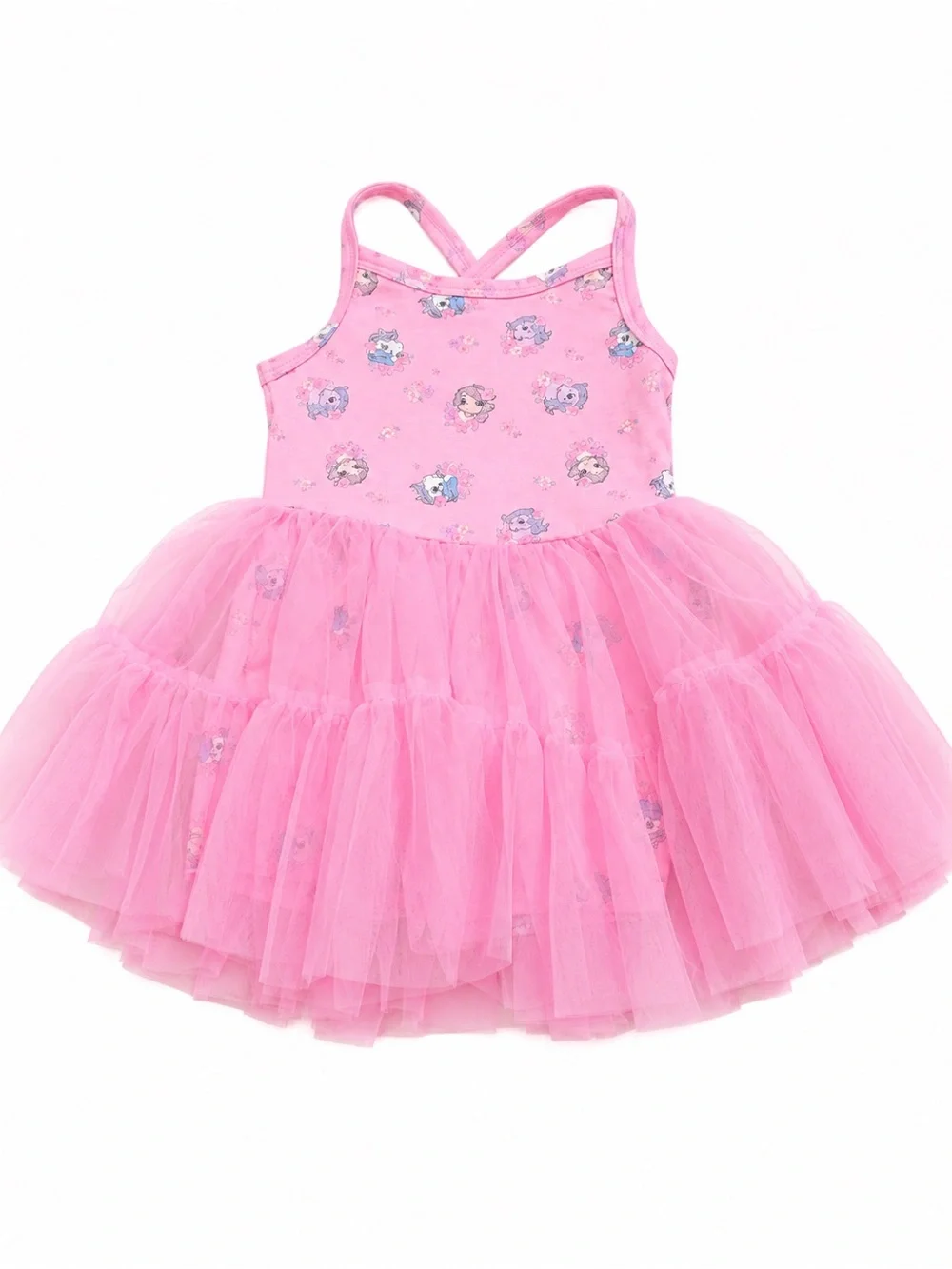Girls Pink Tulle Dance Costume Dress with Printed Bodice 2T